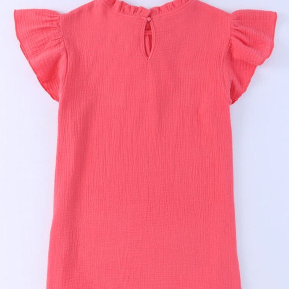 023. Rose Flutter Sleeve Frilled Neck Textured Blouse  Size M - Picture 7 of 11